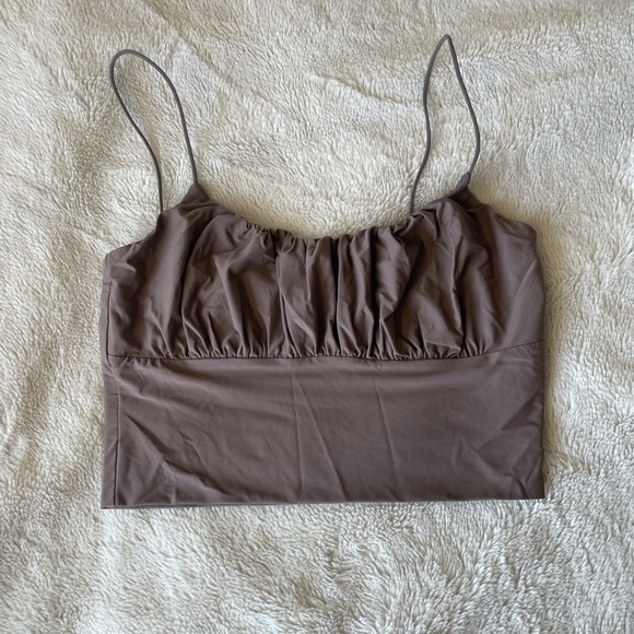 Better Be Tops - Better Be Brown Ruched Spaghetti Strap Crop Cami